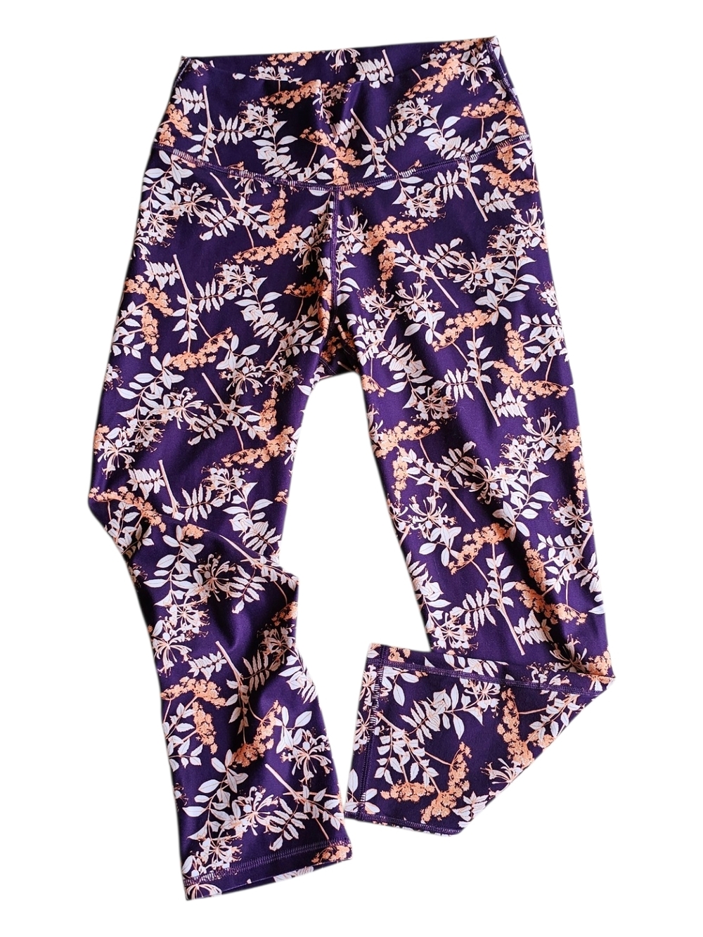 Fabletics PowerHold Floral Leggings Purple High Waisted Activewear Size M